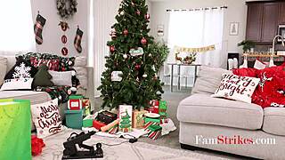 Step mom seduces young stud on white christmas while step sis watches closely
