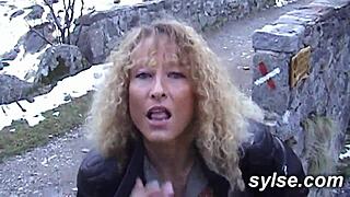 french mature amateur bends over for public gangbang with voyeurs watching