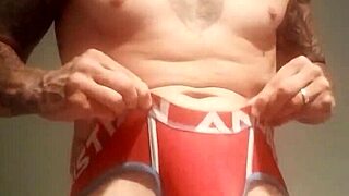blue-eyed tattooed amateur strokes his monster cock solo after lockup