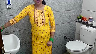 indian stepmom fucks stepson dirty doggystyle in bathroom