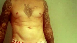blue-eyed tattooed amateur strokes his monster cock solo after lockup