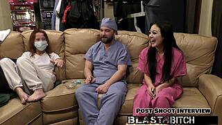 blaire celeste grabs nurse gloves backstage sucks patient cock then takes cum blast