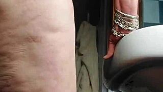 granny slut rams hairy pussy with thick cucumber in kitchen