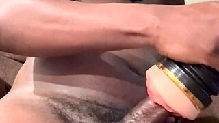 pocket pussy grips my big cock hard during intense homemade session