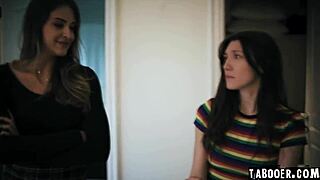 gizelle blanco hides spying on maya woulfe and hazel moore in the room watching intently