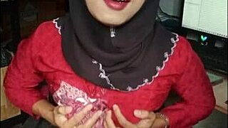Black hijab trans slut strokes cock to cum explosion!