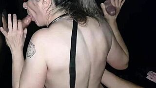 She dances flashing tits then submits chained in club gloryhole