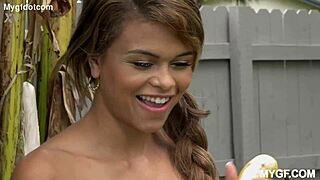 pussy stuffed with bananas in wild interracial action