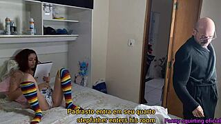 skinny daddy licks stepdaughter pussy in stockings bedroom taboo