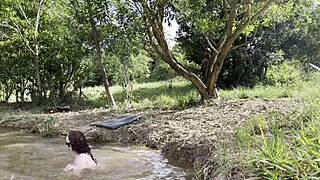 albina fucks stranger raw outdoors after he jerks off watching her huge tits ass