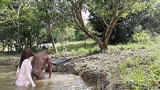 albina fucks stranger raw outdoors after he jerks off watching her huge tits ass