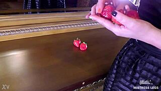 Juicy Strawberry Crushed Under Cute Wrinkled Bare Toes Closeup