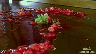 Juicy Strawberry Crushed Under Cute Wrinkled Bare Toes Closeup