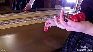 Juicy Strawberry Crushed Under Cute Wrinkled Bare Toes Closeup