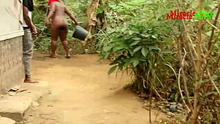 landlord's daughter caught bathing outside takes doggystyle from tenant