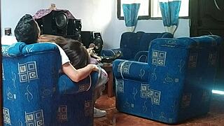 caught spying on stepsis fucking boyfriend doggystyle in living room while i jerk off hidden