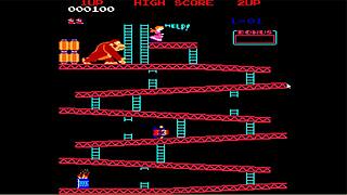 Brunette gamer starts a lively Donkey Kong session with friends online.