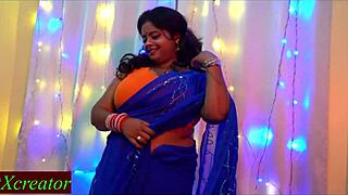 Beautiful bhabhi moans emotionally during hot sex with village leader while cuckold husband watches unaware