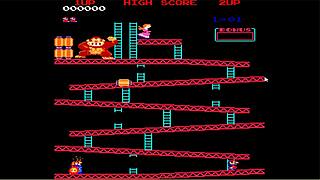 Brunette gamer starts a lively Donkey Kong session with friends online.