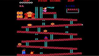 Brunette gamer starts a lively Donkey Kong session with friends online.