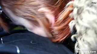 AMATEUR REDHEAD WHORE SUCKS HUGE OUTDOOR COCK LIKE A PRO!