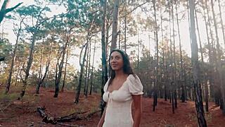 A teasing forest walk turns into deepthroat gagging on big black cock for curvy latina teen submissive