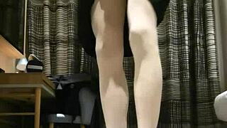 femboy in black dress jerks to huge cumshot