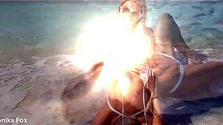 sexy monika fox swims then masturbates squirting on beach damn