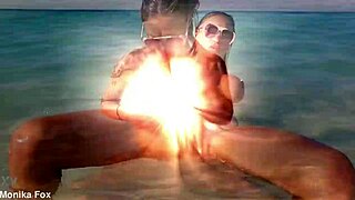 sexy monika fox swims then masturbates squirting on beach damn