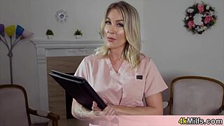Andi avalon milf nurse grabs your cock with gloved hands for instant sample explosion.