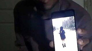 Ebony beauty braves snowy outdoors for wild fun like mine