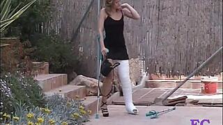 Fetish-Concept Punished Teen Spanked On Stairs Outdoor Cast Leg