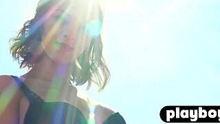 hey check out this petite blonde teen model stripping her lingerie outdoors posing sexy before getting fully naked