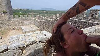 brazilian couple damiana flowers fucks in european tourist castle