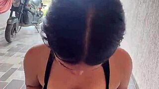 colombiana cachonda pulls out her novio's dick on the street and sucks it hard 😈🔥