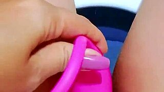 i finger my pretty pink shaved pussy in office bathroom till i cum hard