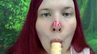 Chubby redhead tgirl shakes fat ass twerks then fucks dildo up close