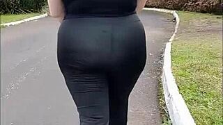 Walking with stepmom no panties 😏 flashing big tits 🔥