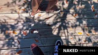 Walking bitch outdoors then doggystyle pussy pounding