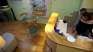 Young redhead bitch Candy Red takes old stepdad's cock doggystyle in kitchen!