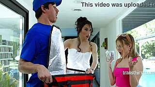 Frustrated ts milf bareback anal fucks delivery guy anal while her bitchy stepdaughter watches closely