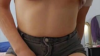 kinky tgirl melody strokes feet and eats her own cum