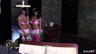 big boob step sisters kit lee & lat lee 👯 seduce guy into rough anal ffm threesome pounding! 😈