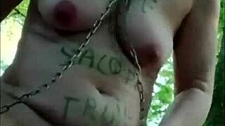 french milf slave f la salope bent over forest for maledom humiliation dildo pounding 😈🔥