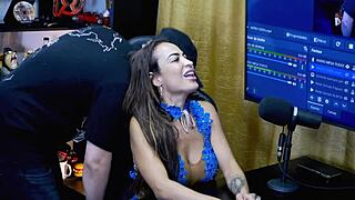 belinha baracho bends over podcast table flashing huge ass for ruan