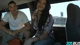 this hot long-haired dominican babe gets fucked hard outdoors on the bus for cash turning slutty in public humiliation