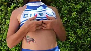 next door cheerleader teases flashing natural tits outdoors publicly