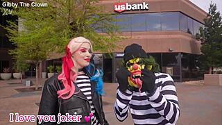 harley quinn rachel luxe fucked by gibby the clown joker big black cock huge tits interracial cosplay