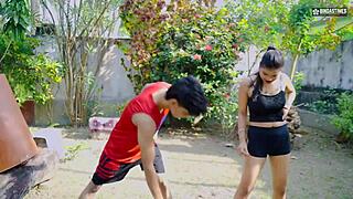 desi yoga teacher bangs her sexy 18yo student outdoors in full hindi heat