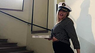 Delivery boy bends pizza milf over desk fucking her juicy pussy doggystyle with monster cock